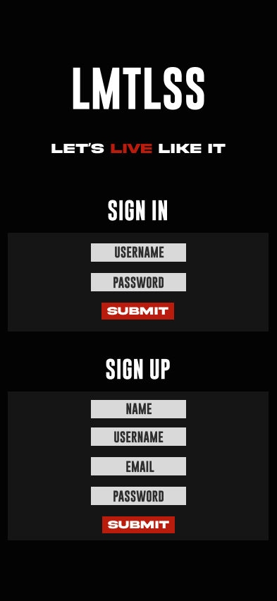 LMTLSS Auth Page Mockup