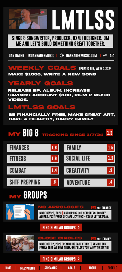 LMTLSS Profile Page Mockup