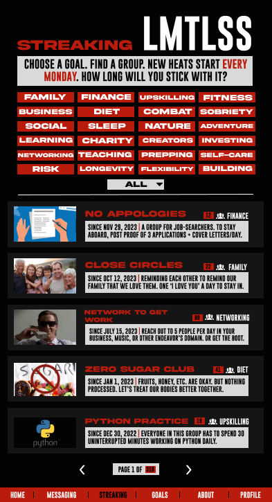 LMTLSS Streaking Page Mockup